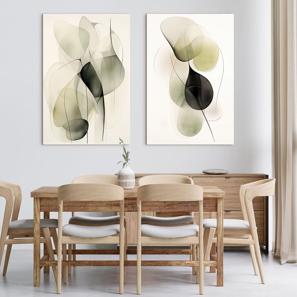 Abstracte vormen in zachte kleuren in een interieur