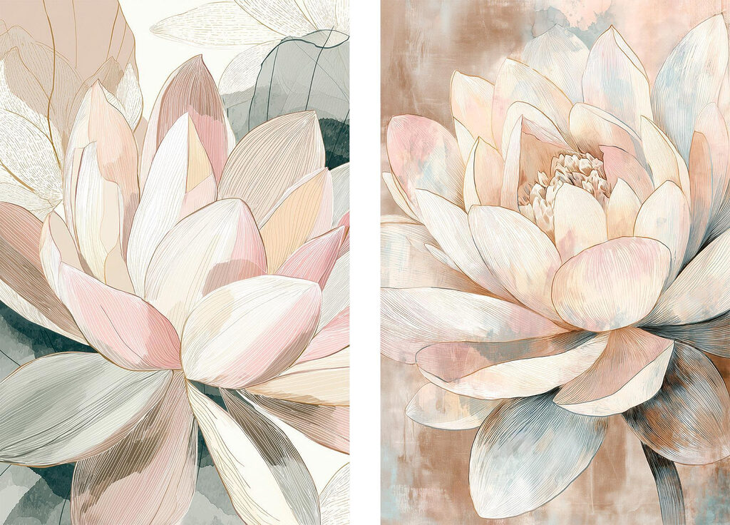 Verfijnde bloesems in zachte tinten — volledig ontwerp