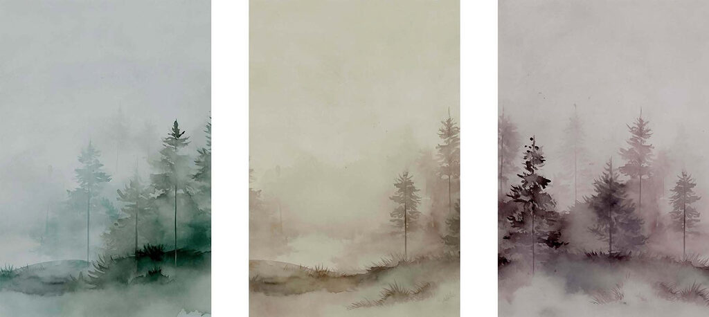 Groep bomen in aquarel — volledig ontwerp