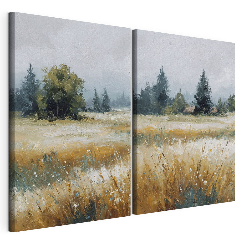 Schilderij van een veld met bomen — productweergave