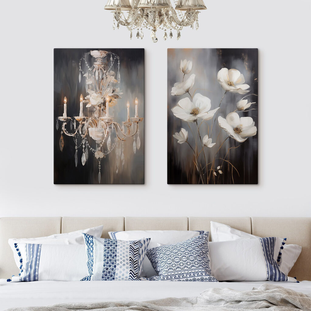 Schilderij van bloemen en een kroonluchter — interieur 2