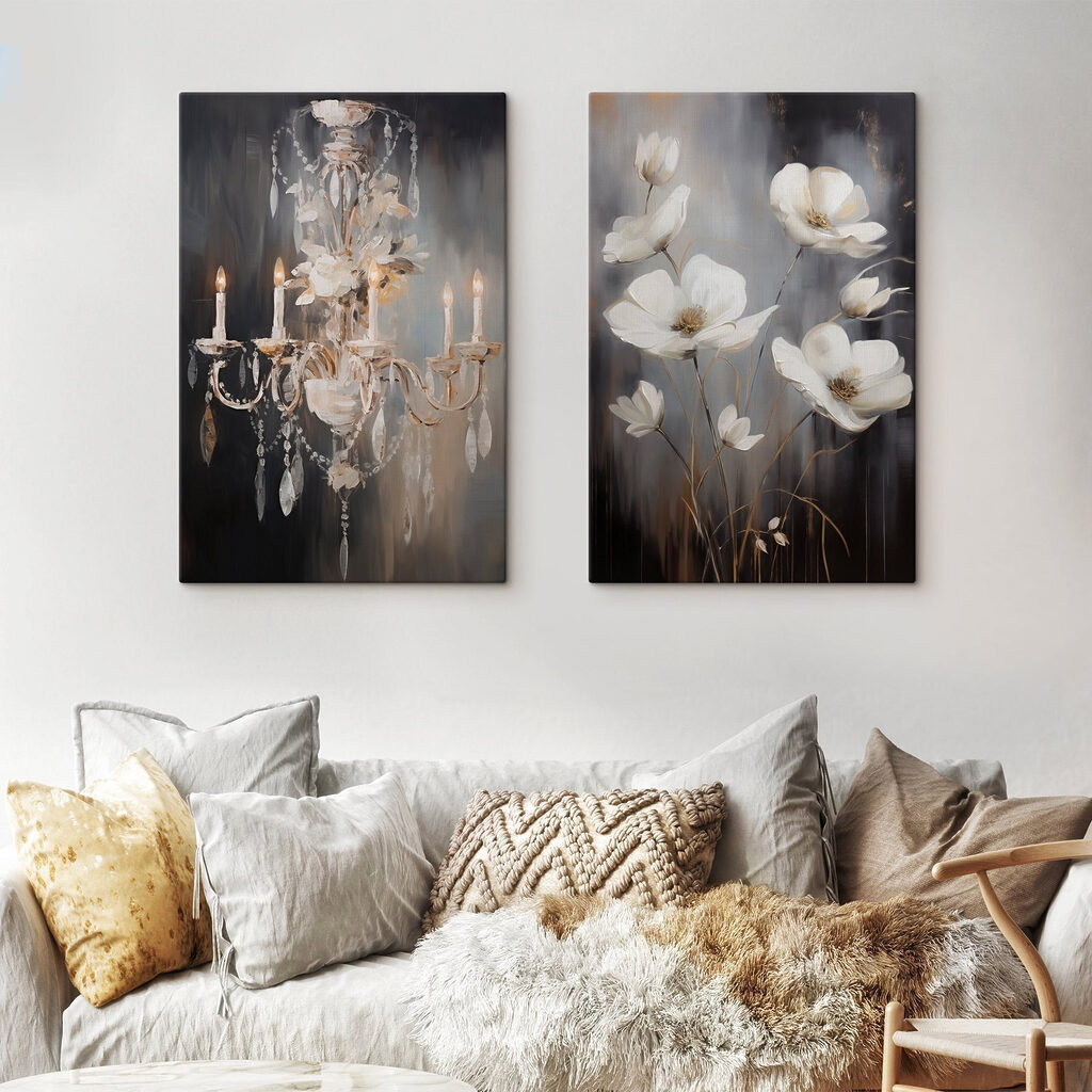 Schilderij van bloemen en een kroonluchter — interieur 1