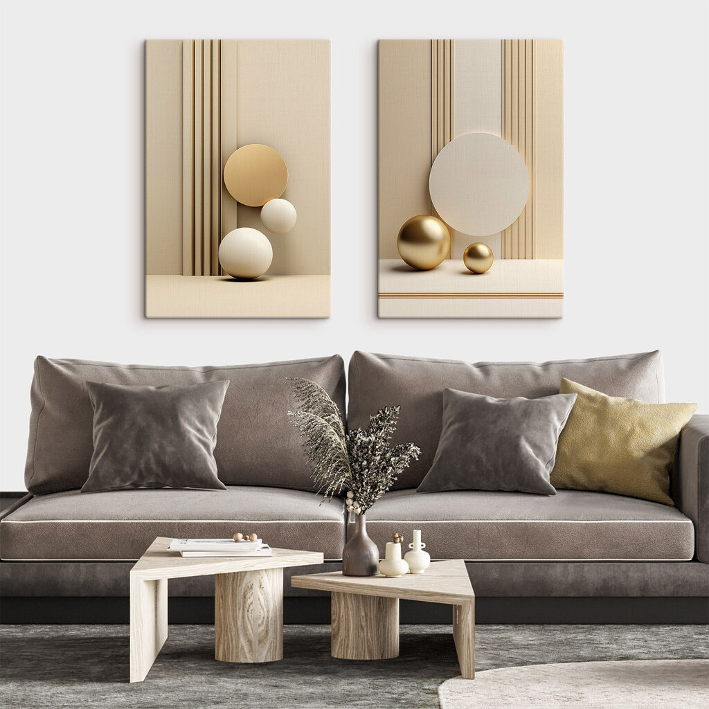 Dynamische vormen in neutrale tinten in een interieur