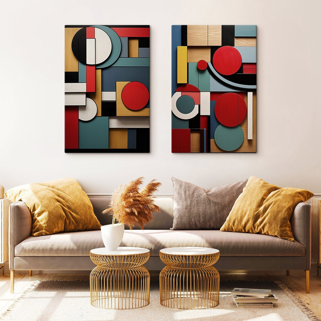 Collage van verschillend gekleurde vormen — interieur 2