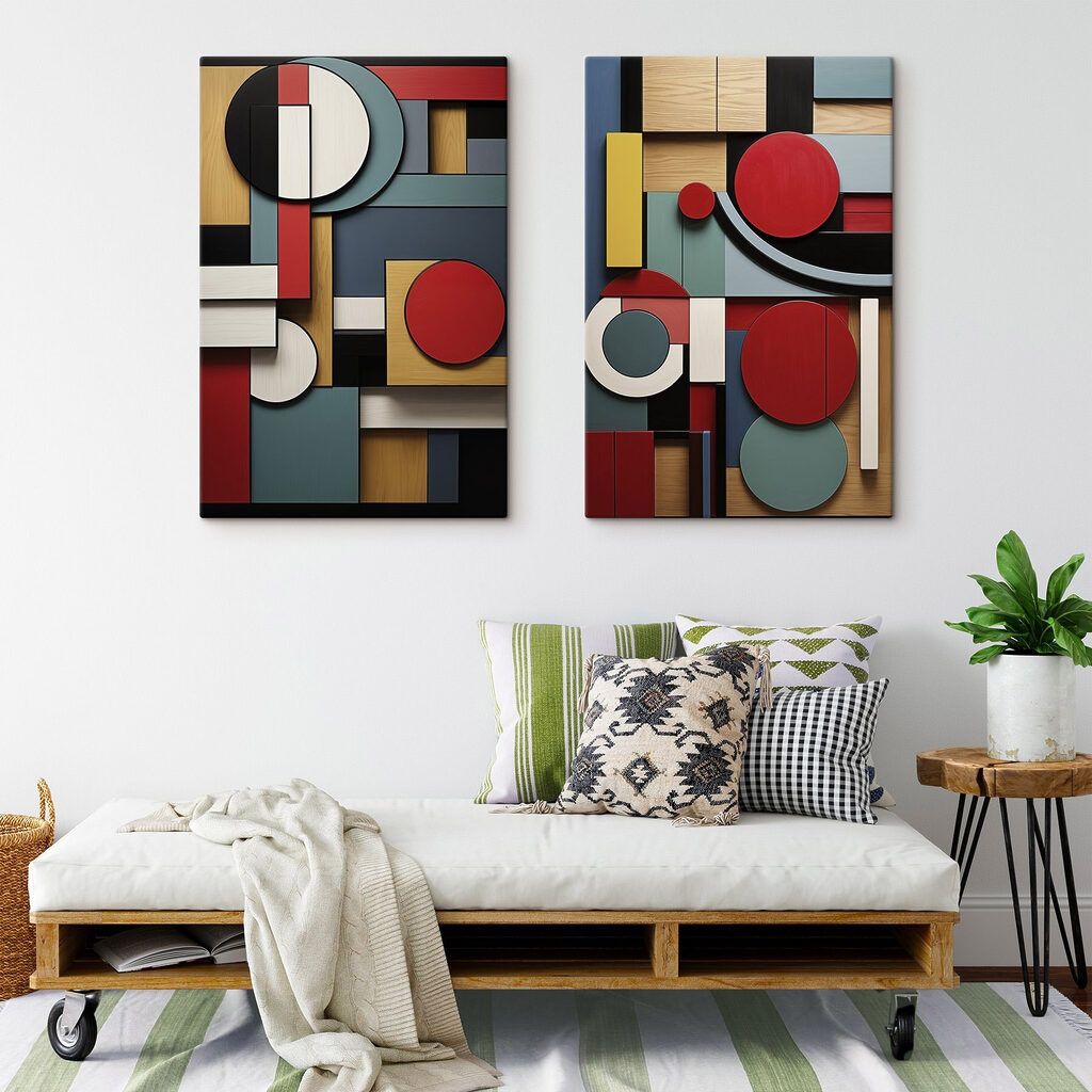 Collage van verschillend gekleurde vormen — interieur 1