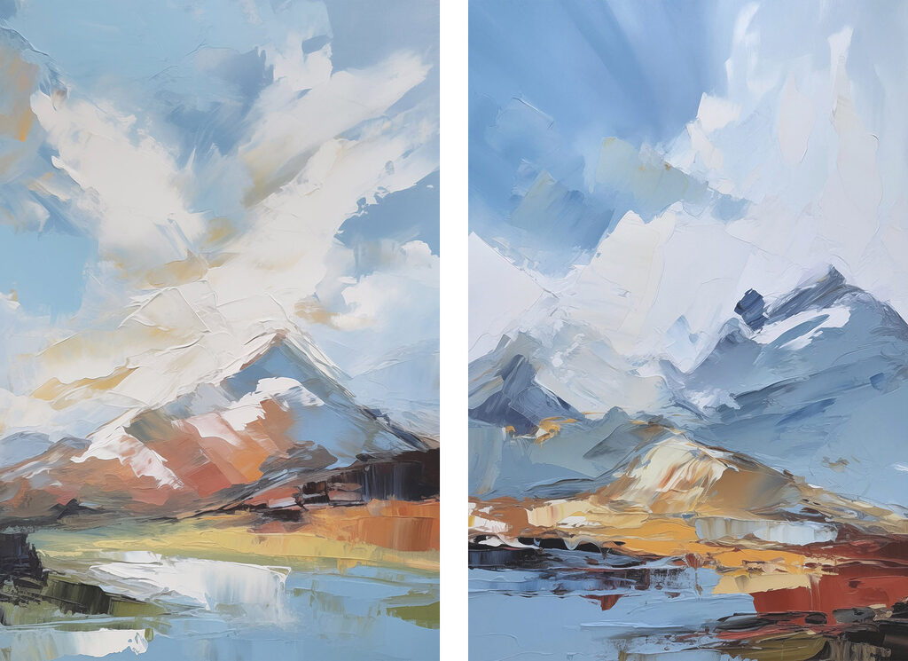 Schilderij van bergen en water — volledig ontwerp
