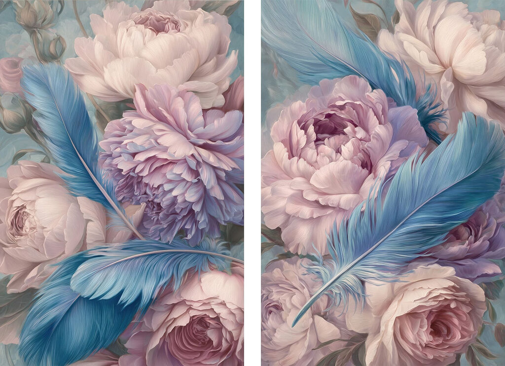 Verfijnde bloemen met verenaccenten — volledig ontwerp