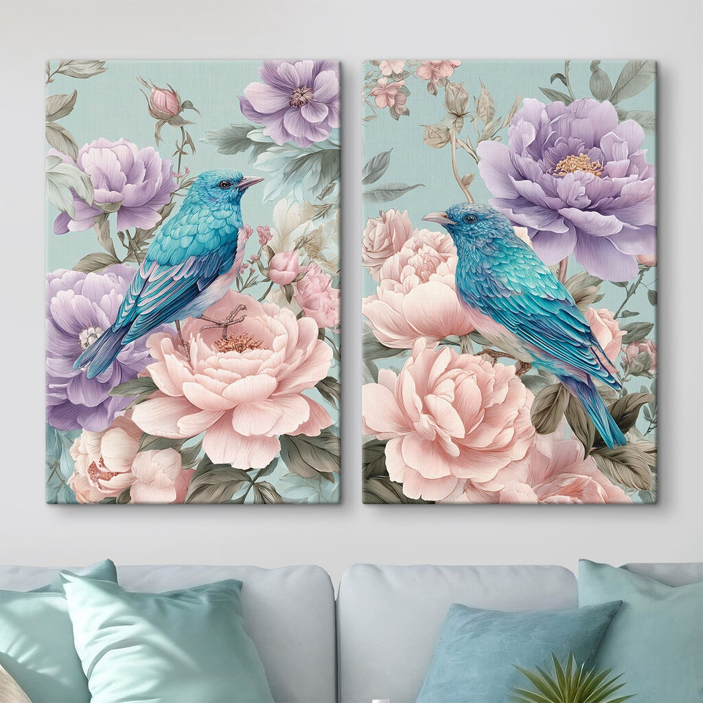 Een paar foto’s van vogels op bloemen — interieur 1
