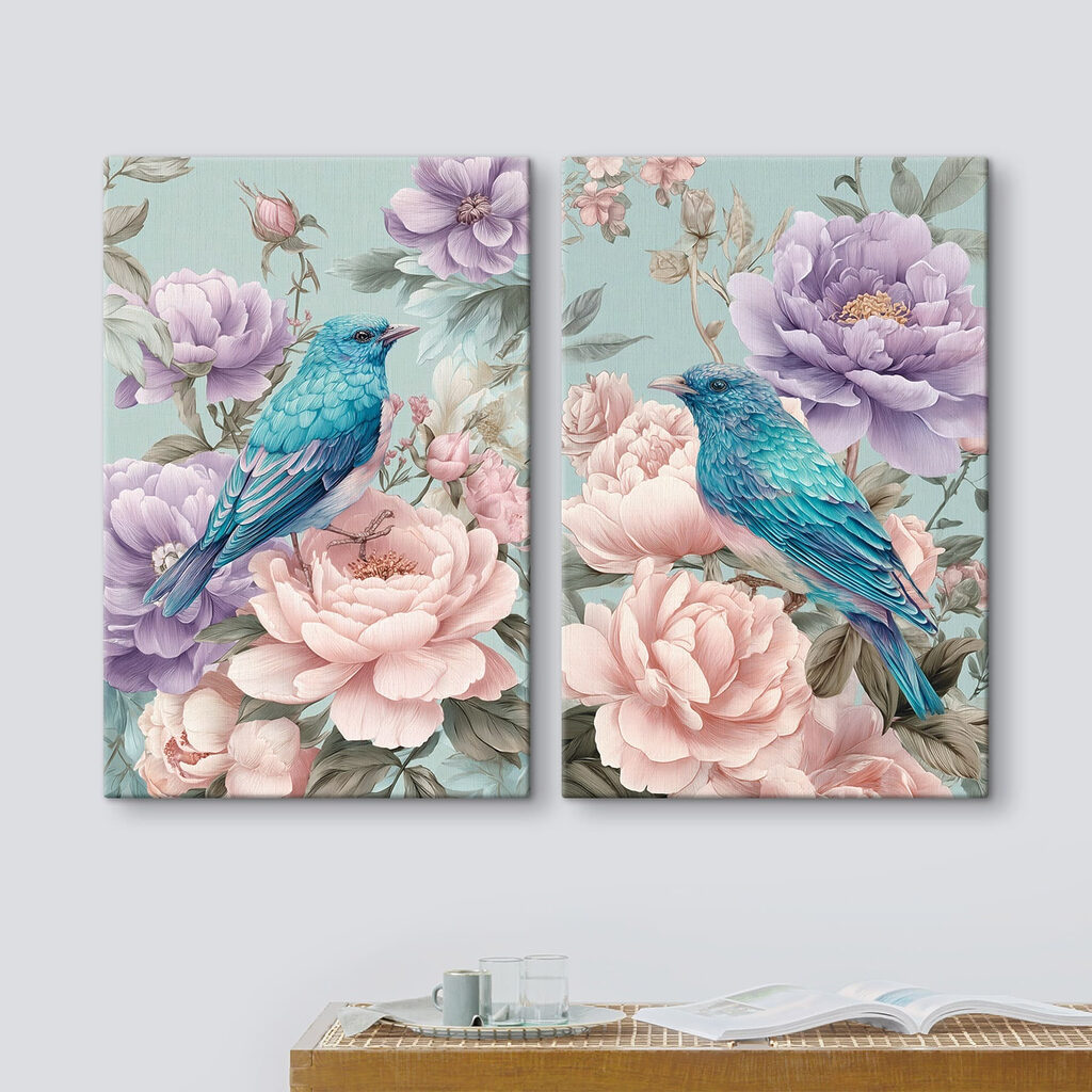 Een paar foto’s van vogels op bloemen — interieur 2