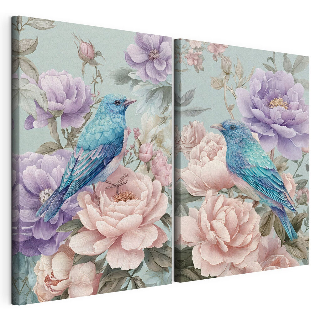 Een paar foto’s van vogels op bloemen — productweergave