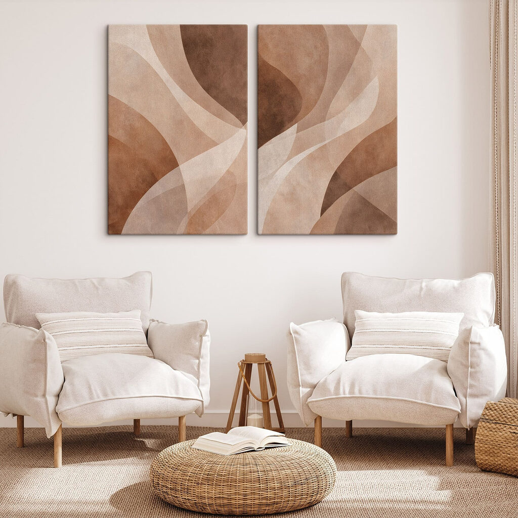 Abstracte lijnen in warme tinten in een interieur