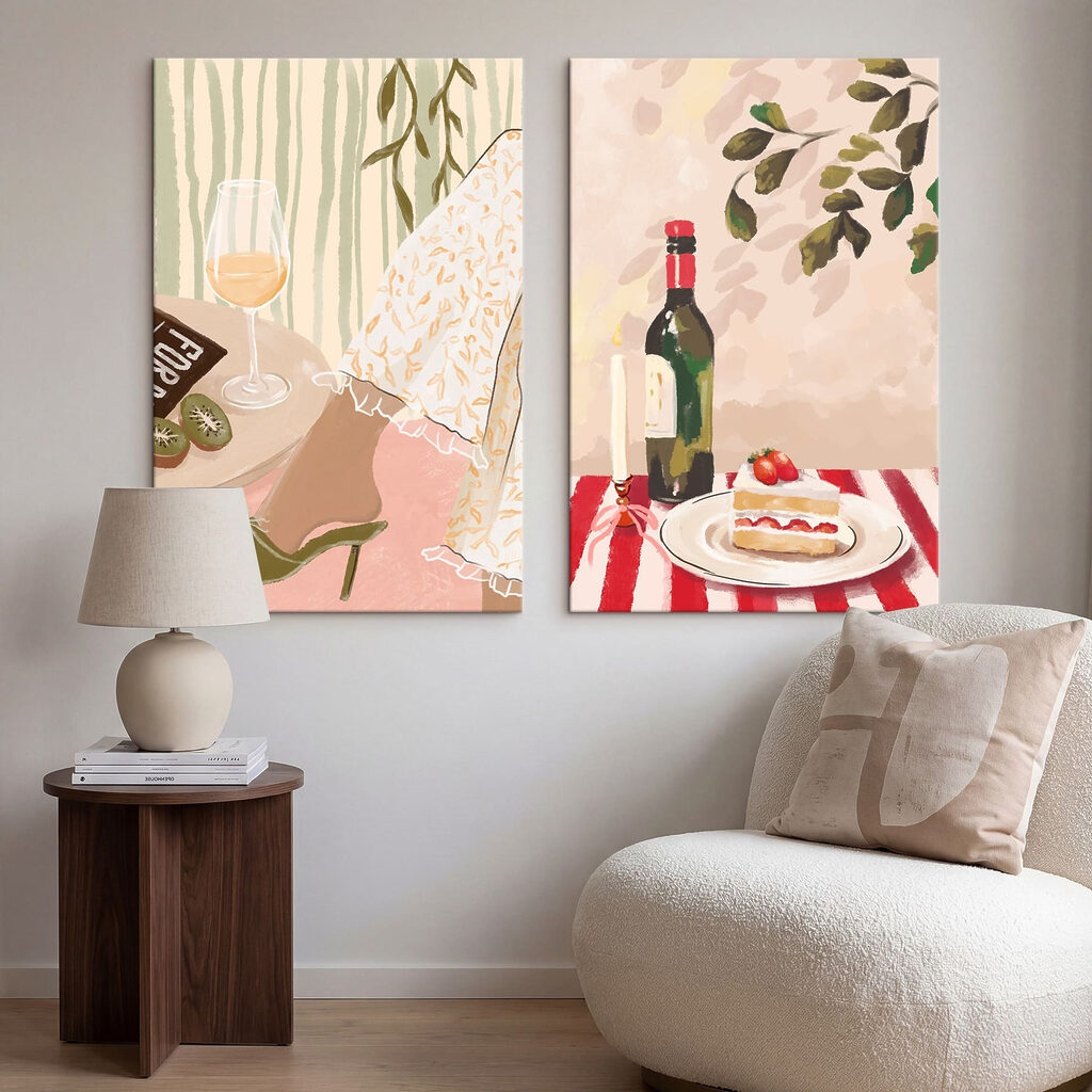 Schilderij van de voeten van een vrouw en een taart op een tafel — interieur 2