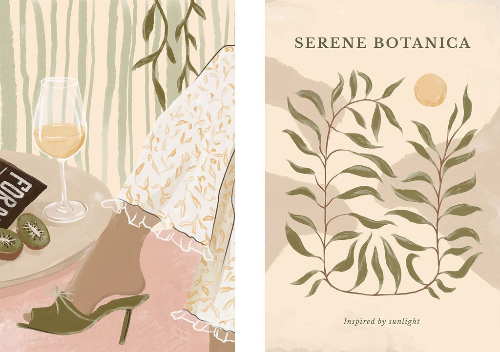 Twee posters met daarop de benen van een vrouw en een glas wijn — volledig ontwerp