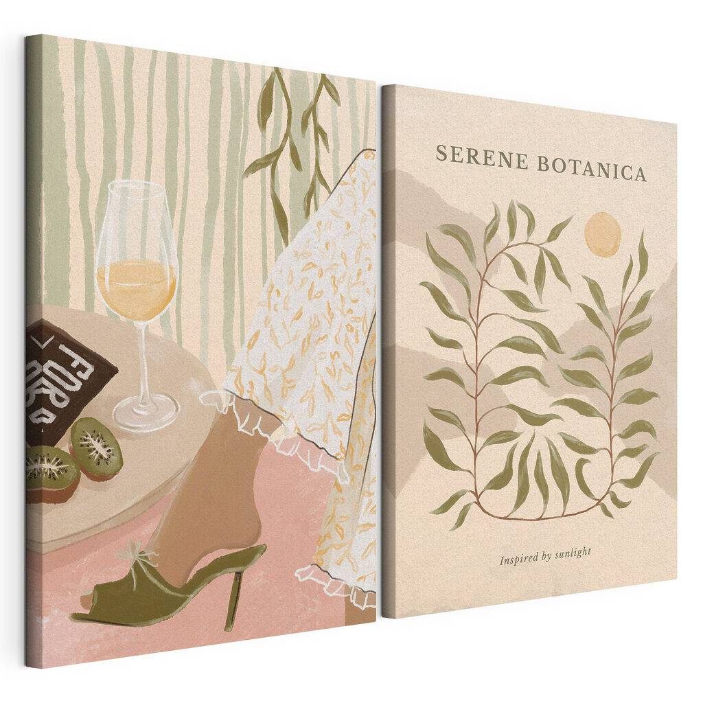 Twee posters met daarop de benen van een vrouw en een glas wijn — productweergave