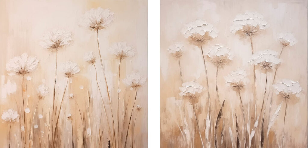 Schilderij van bloemen op een beige achtergrond — volledig ontwerp