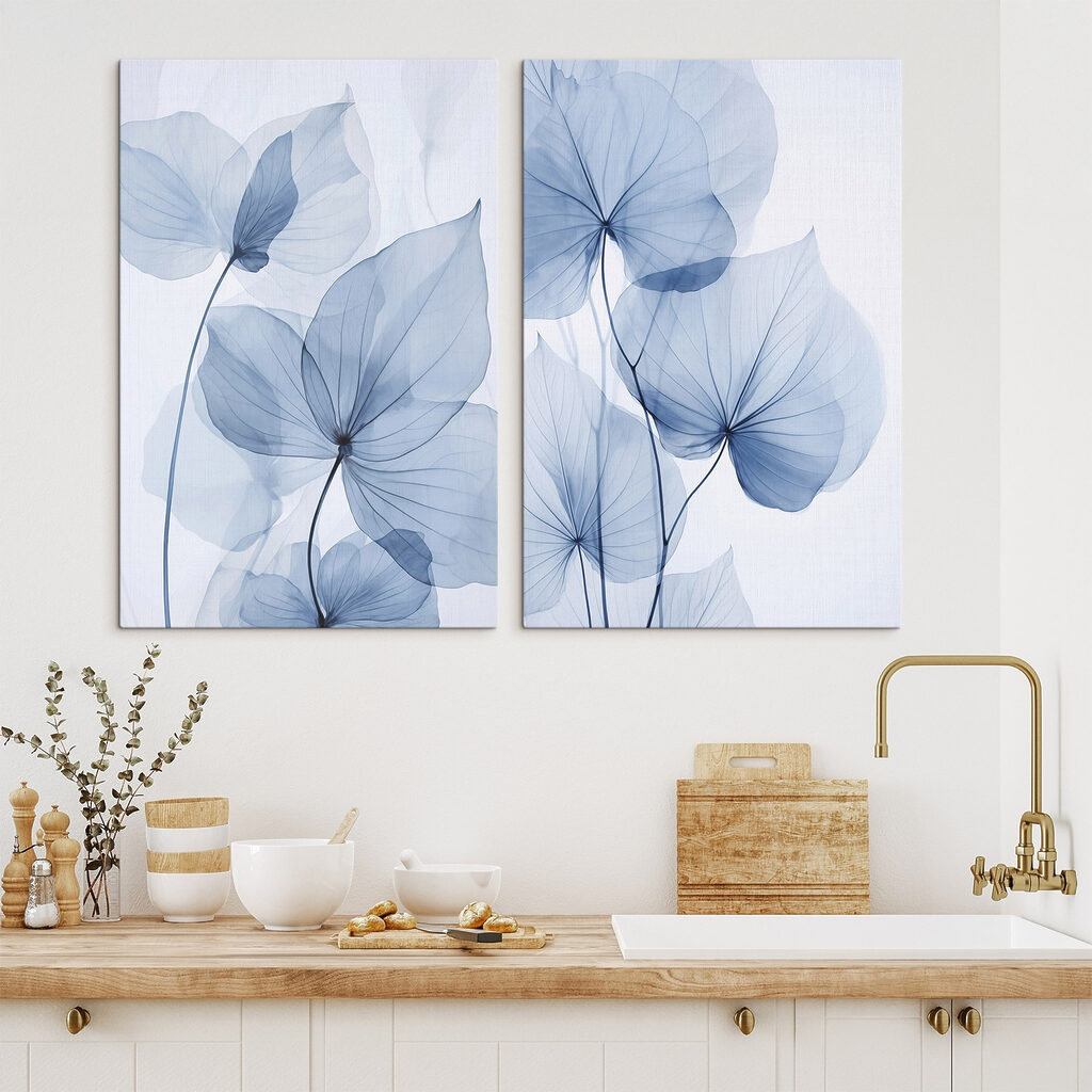 Fijne blauwe blaadjes in zachte tinten — interieur 1