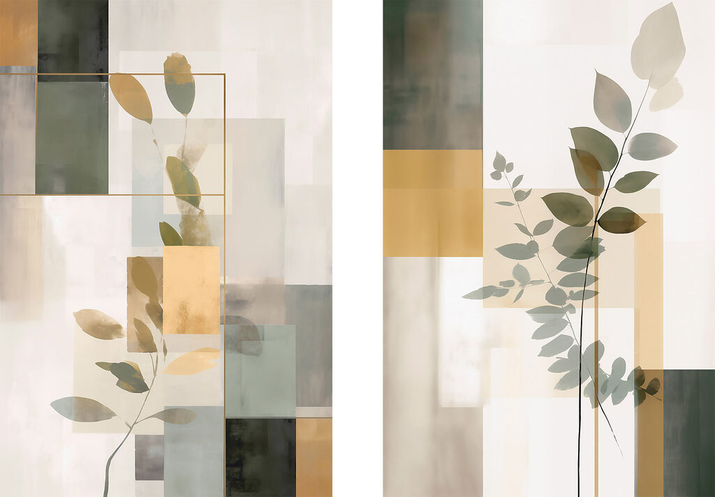 Twee kunstwerken met bladeren — volledig ontwerp