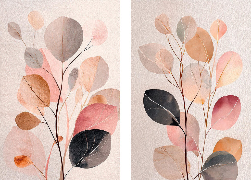 Schilderij van een plant met bladeren — volledig ontwerp