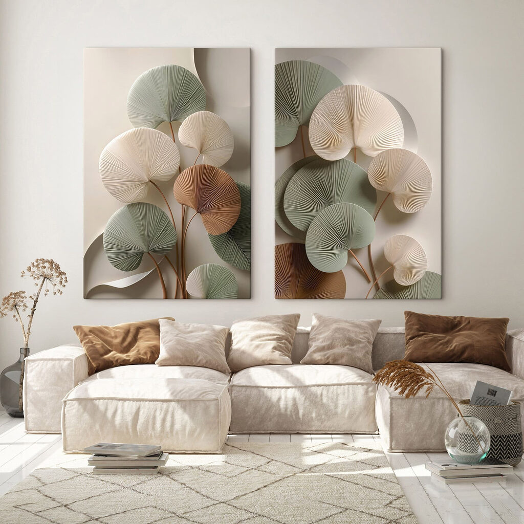 Elegante papieren blaadjes in zachte tinten in een interieur