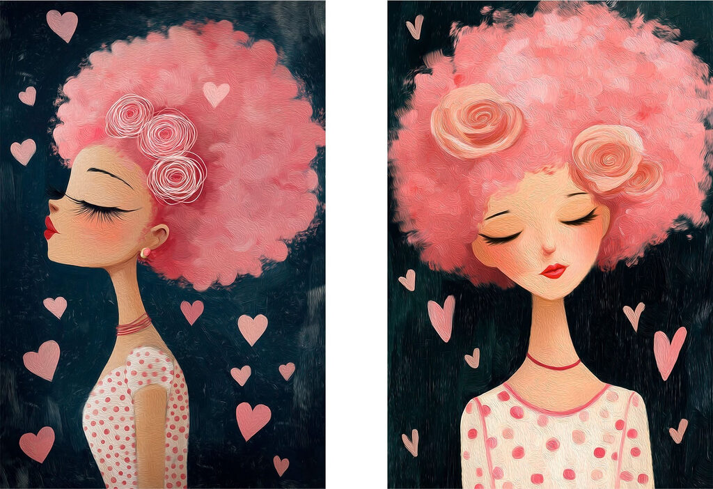 Collage van een vrouw met roze haar — volledig ontwerp