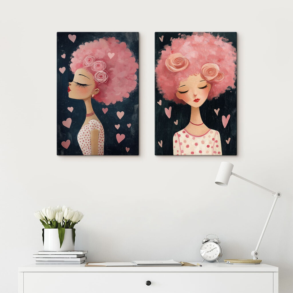 Collage van een vrouw met roze haar — interieur 1