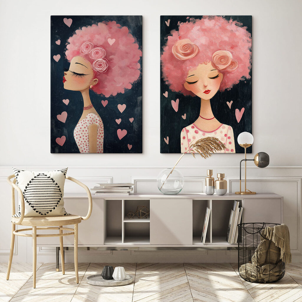 Collage van een vrouw met roze haar — interieur 2