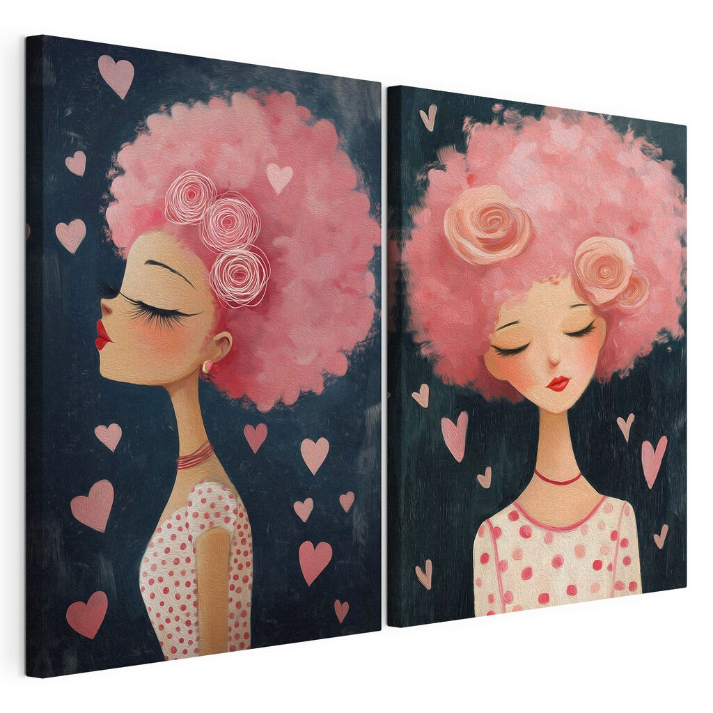 Collage van een vrouw met roze haar — productweergave