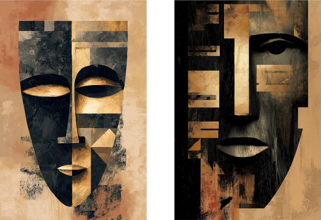 Collage van twee maskers — volledig ontwerp