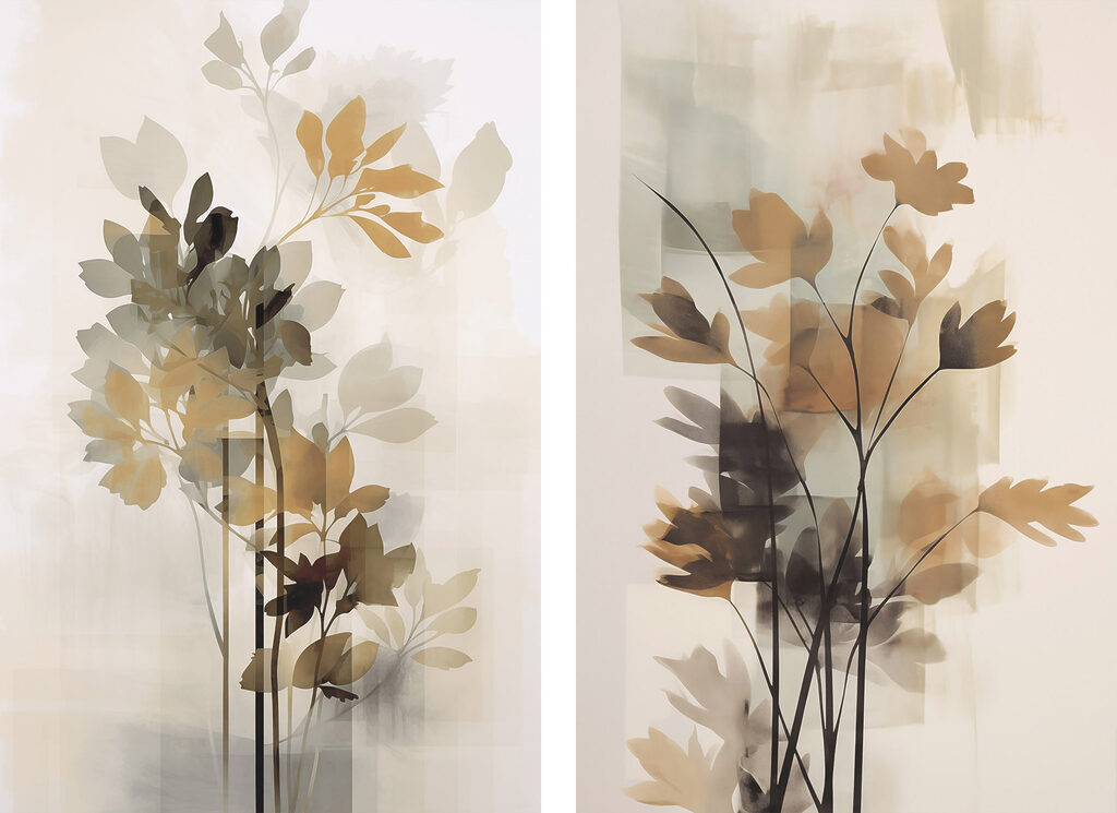Schilderij van bloemen en bladeren — volledig ontwerp