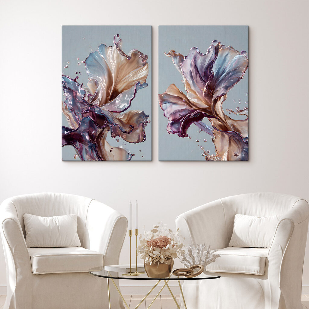 Vloeiende schoonheid in beweging en kleur in een interieur