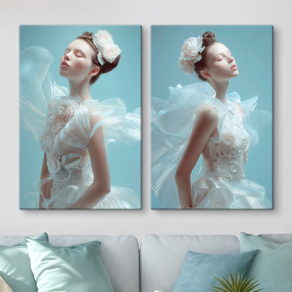 Collage van een vrouw in een witte jurk — interieur 1