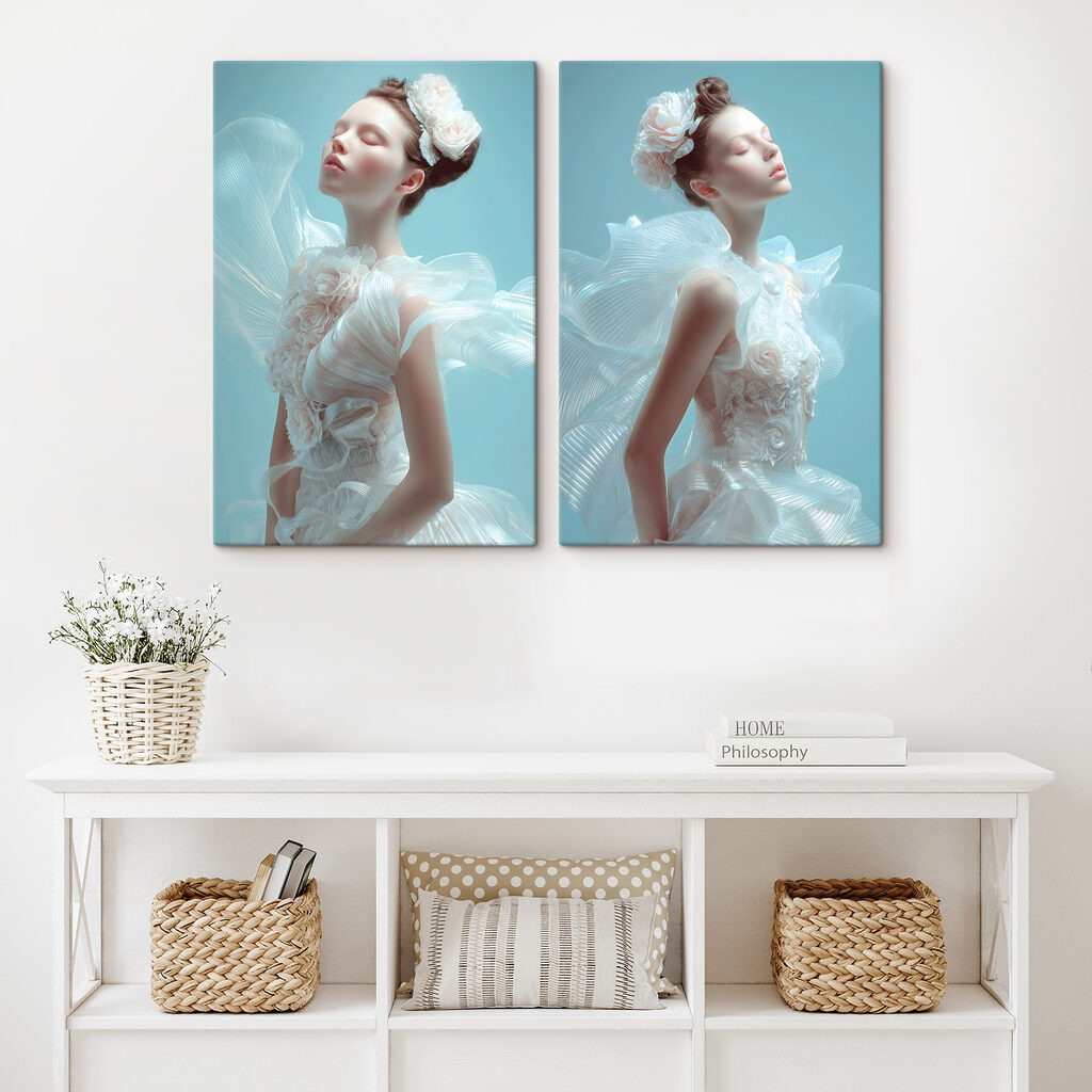 Collage van een vrouw in een witte jurk — interieur 2