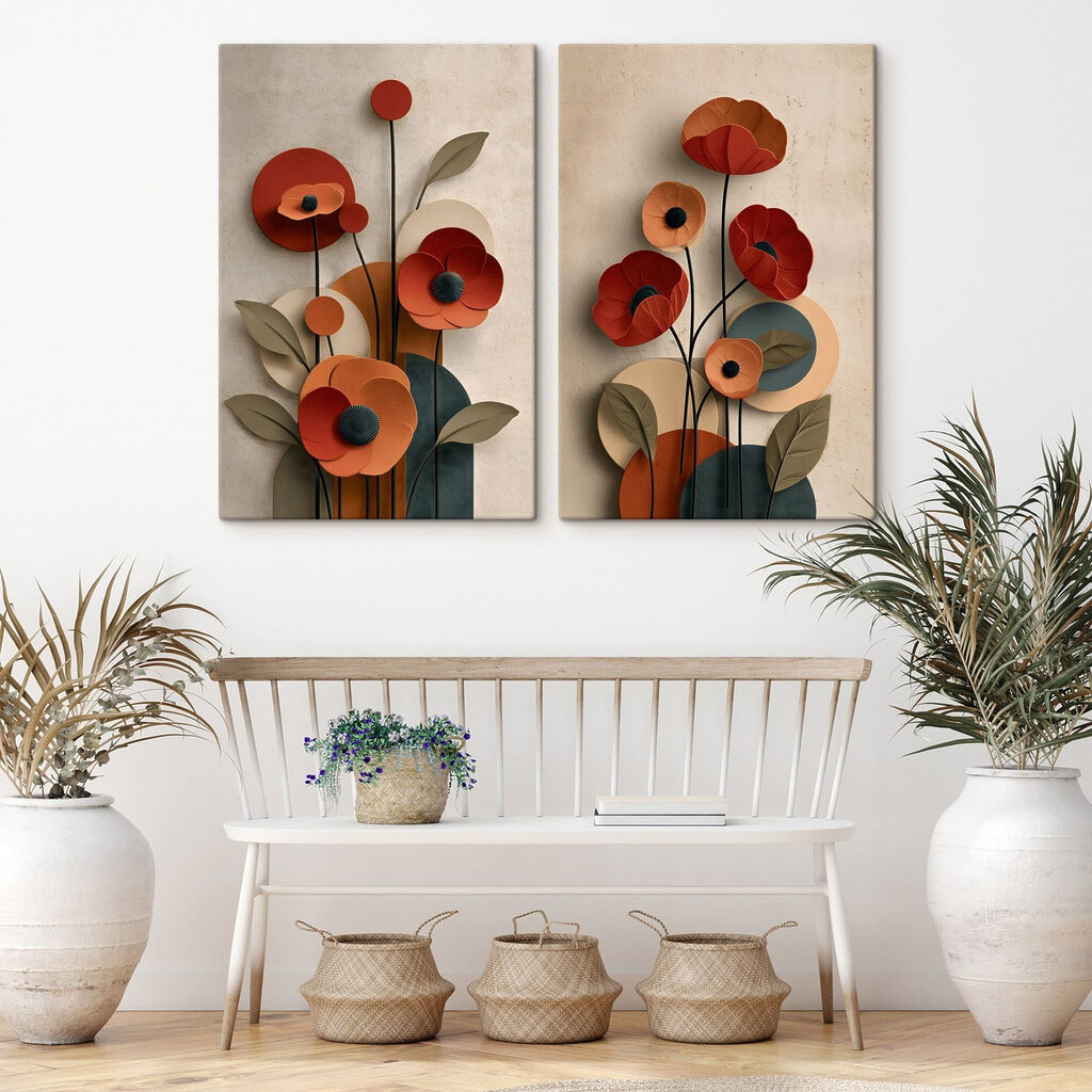 Bloemencollage in een interieur