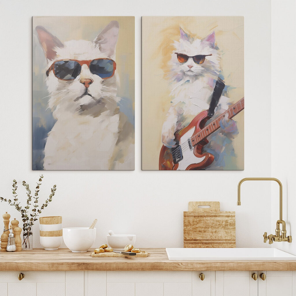 Kat met een zonnebril op en een gitaar in de hand — interieur 1