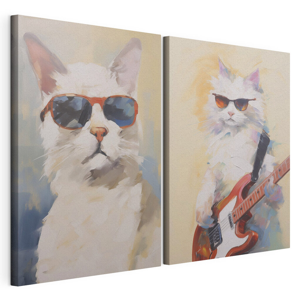 Kat met een zonnebril op en een gitaar in de hand — productweergave