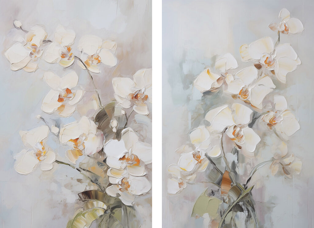 Schilderij van bloemen op een grijze achtergrond — volledig ontwerp