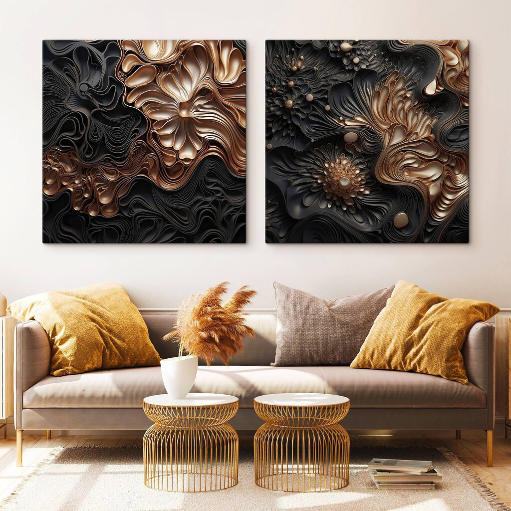Abstracte bloemmotieven in donkere tinten — interieur 2