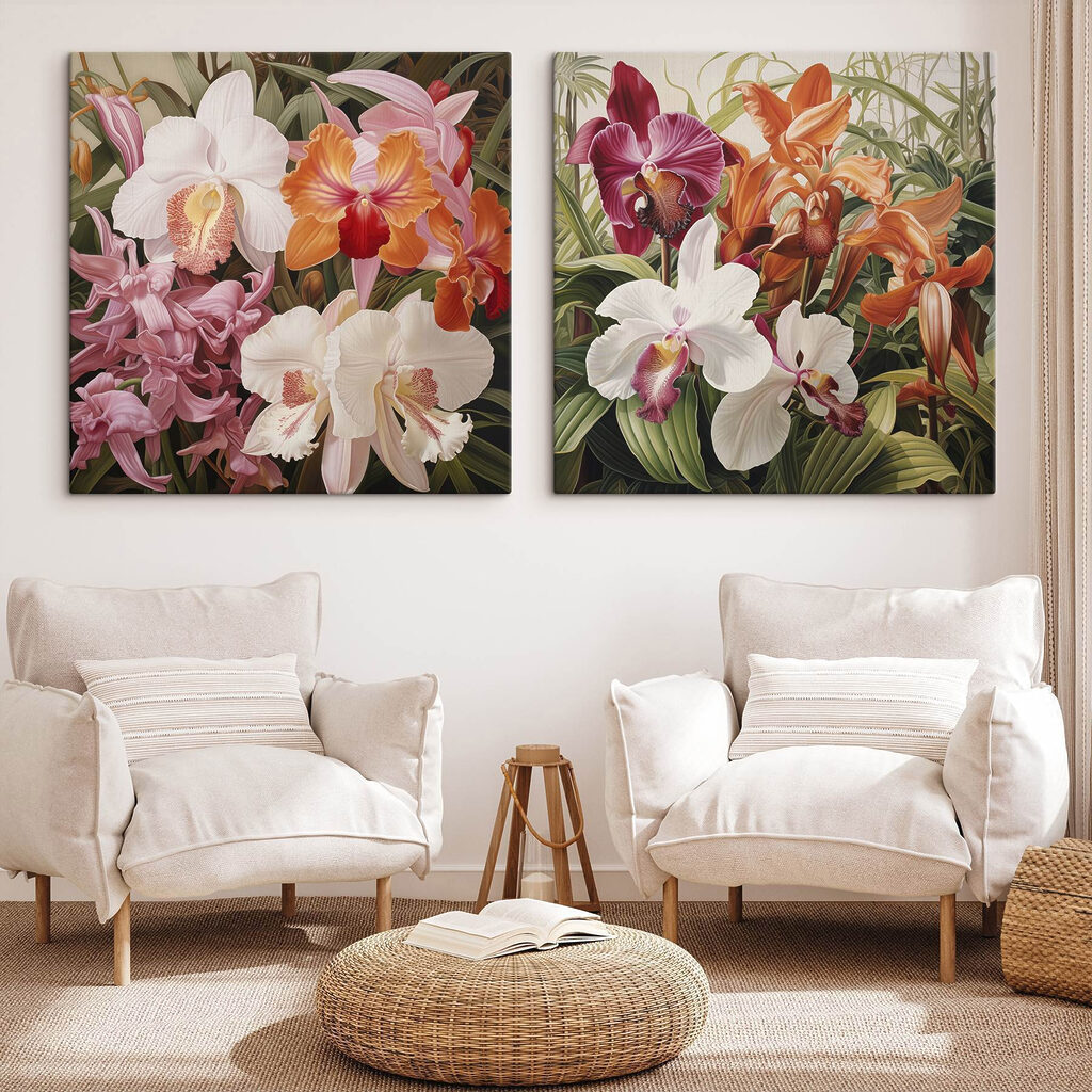 Kleurrijke orchideeën in een spetterende opstelling — interieur 1