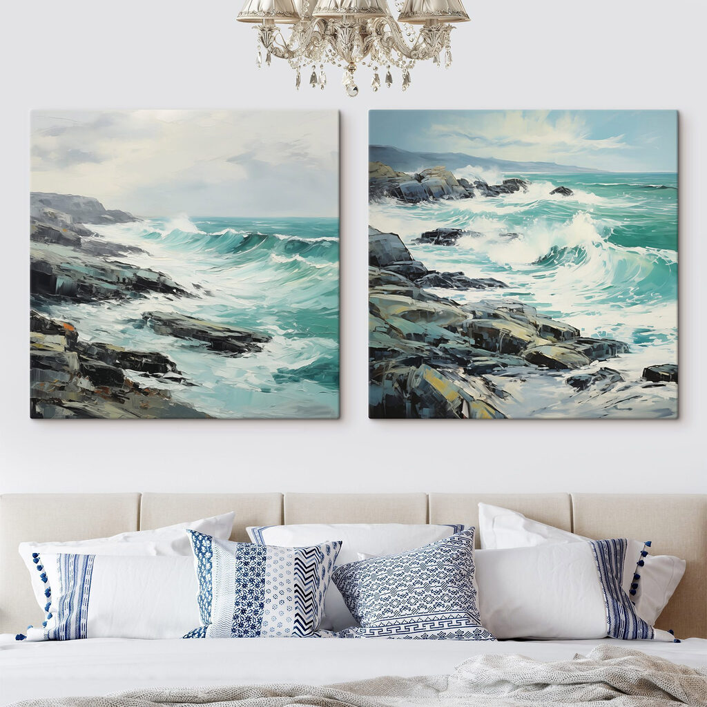 Schilderij van golven die op rotsen breken — interieur 1