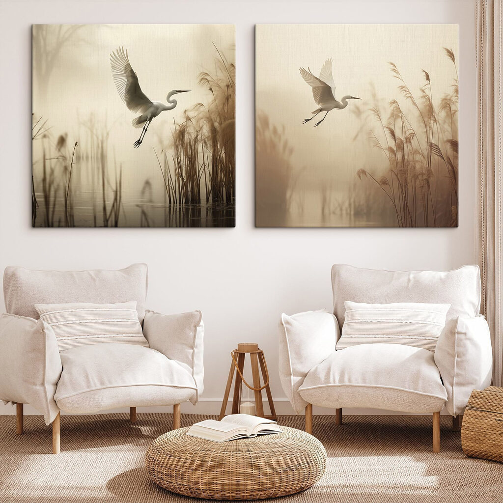 Witte vogel die over het water vliegt in een interieur