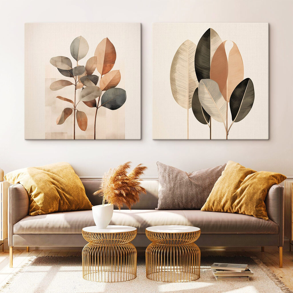 Elegante bladeren in zachte, ingetogen tinten — interieur 2