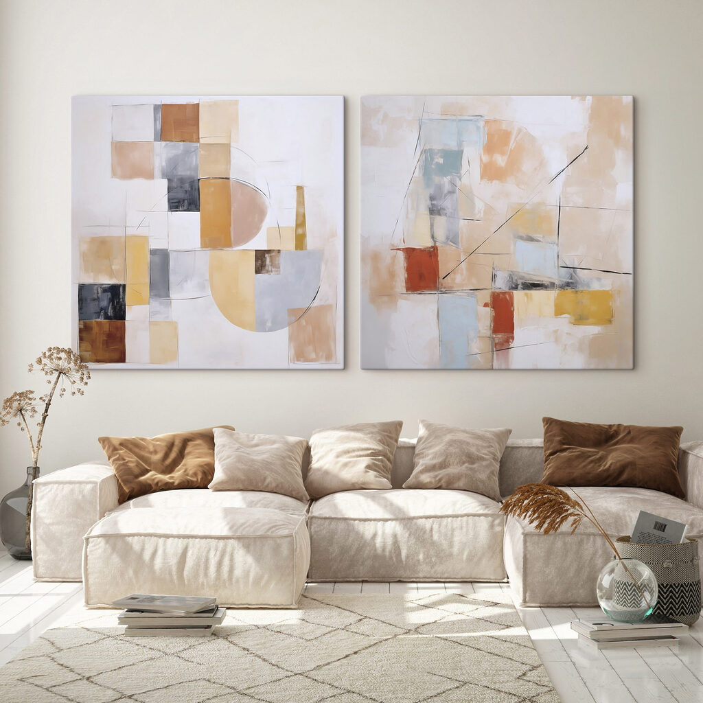 Twee schilderijen in verschillende kleuren — interieur 2