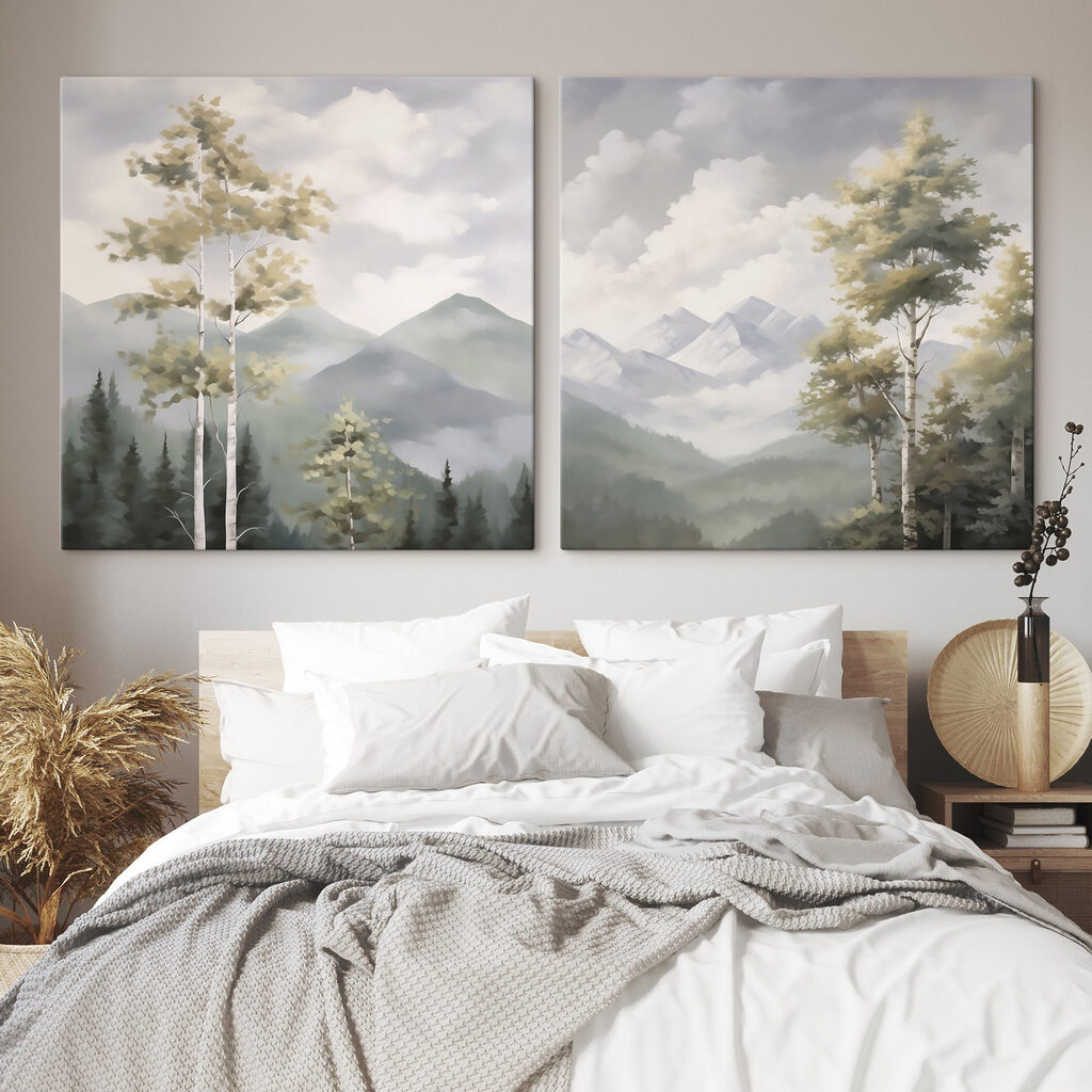 Schilderij van bergen en bomen — interieur 1