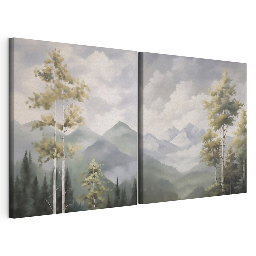 Schilderij van bergen en bomen — productweergave