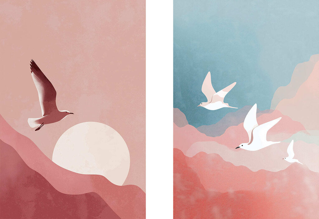 Twee vogels die in de lucht vliegen — volledig ontwerp