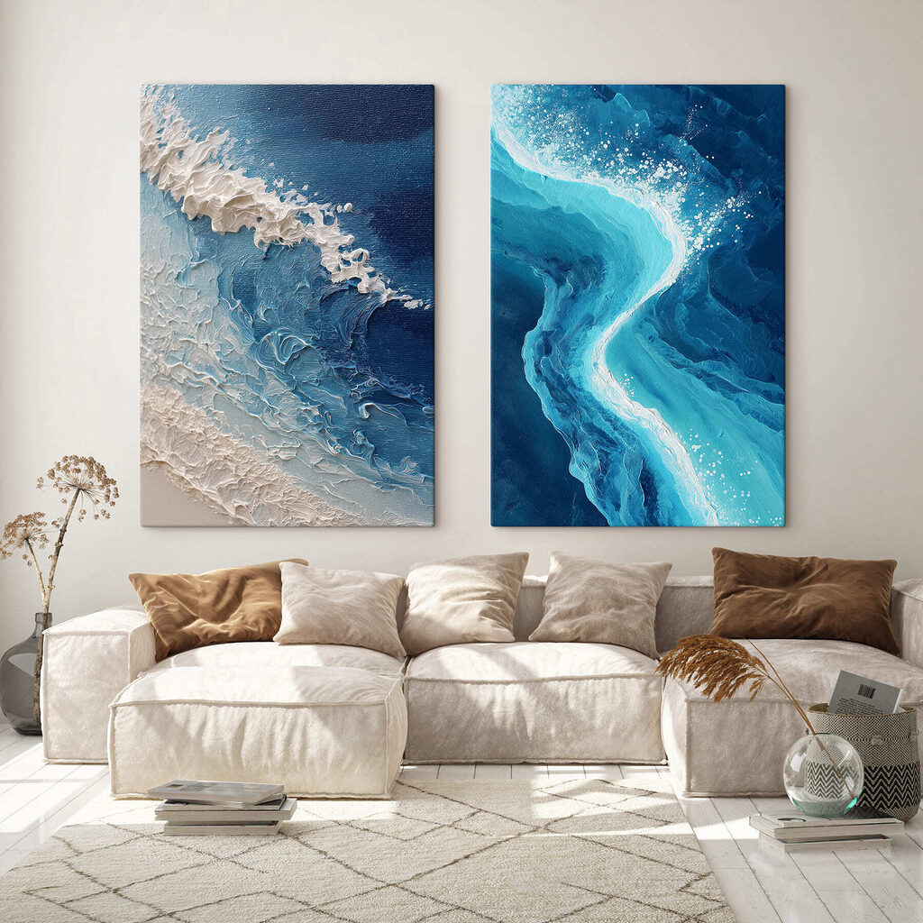 Stromend golven in rustige blauwtinten in een interieur