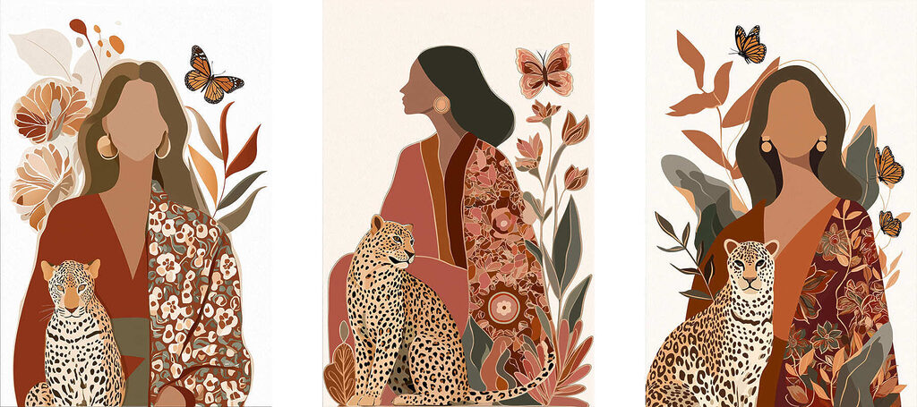 Vrouw die naast een cheeta zit — volledig ontwerp