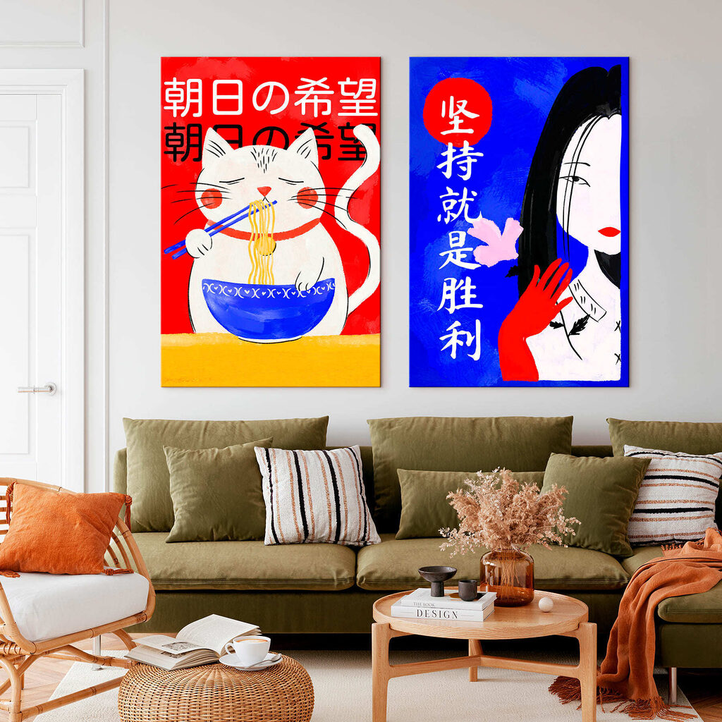 Twee posters van een kat en een vrouw — interieur 2