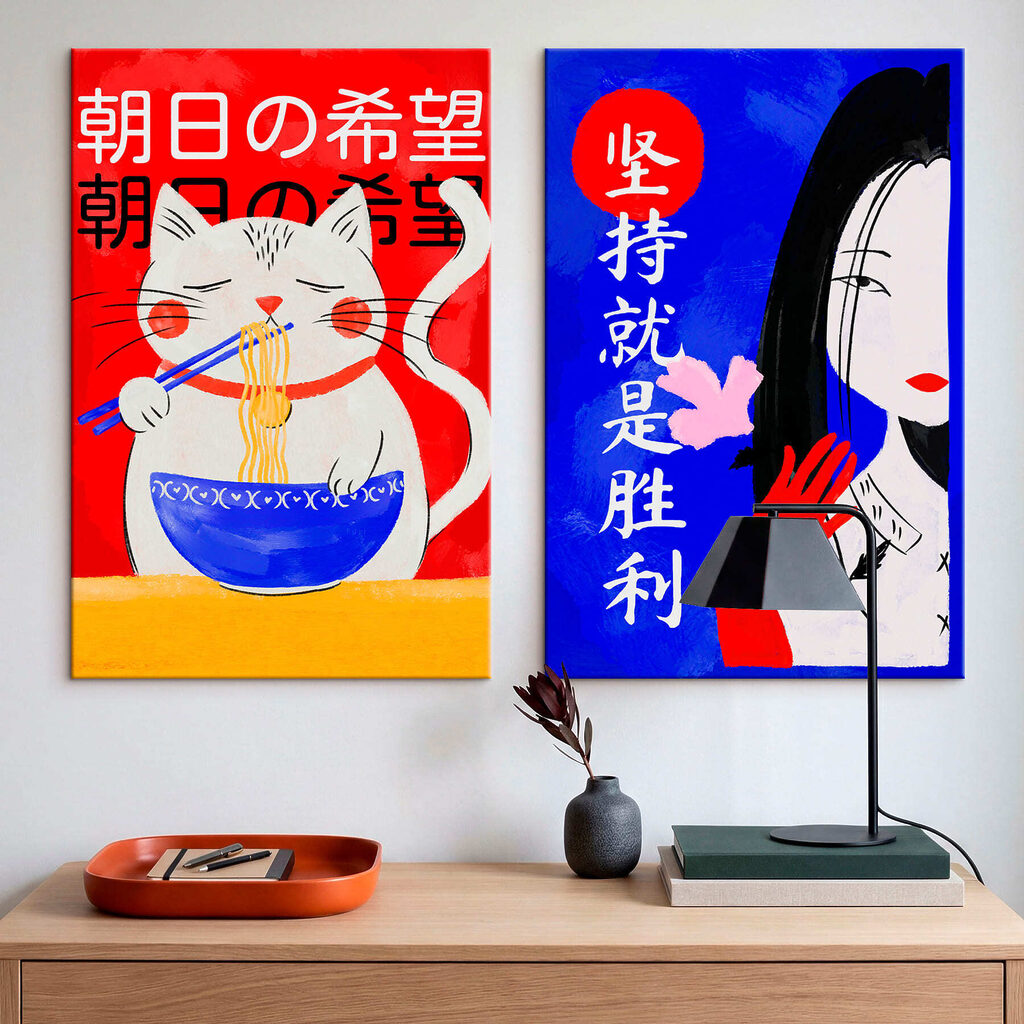 Twee posters van een kat en een vrouw — interieur 3