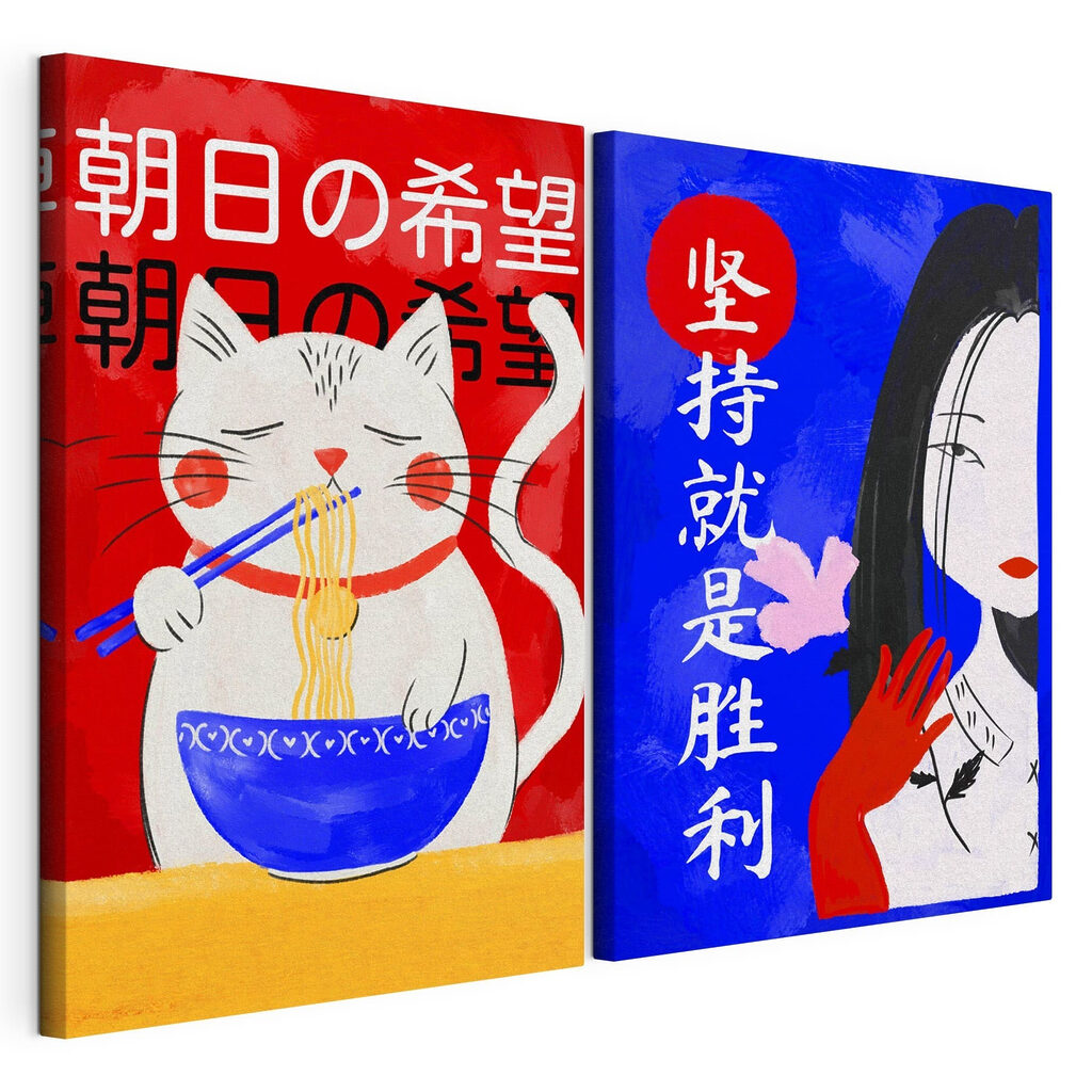 Twee posters van een kat en een vrouw — productweergave